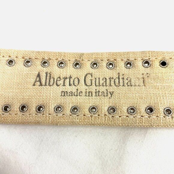 Alberto Guardiani Embellished Snakeskin Embossed Leather Belt White, 38"Lx1.25"W - Picture 6 of 10